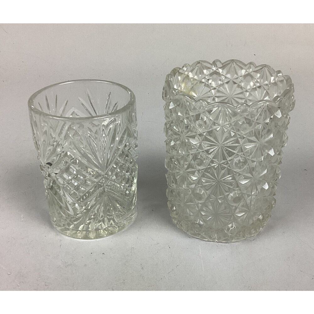 2 Vintage Glass Tumblers - Diamond Design & Daisies With Button Design